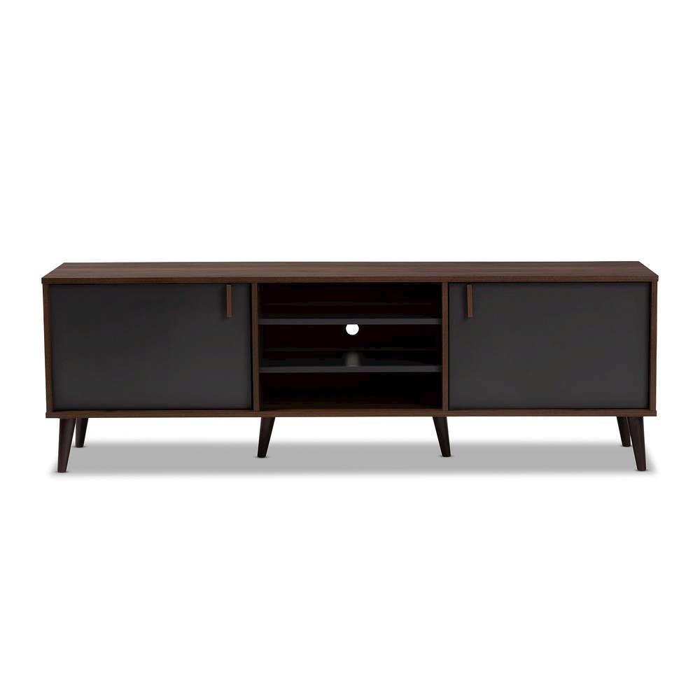 Baxton Studio Samuel Mid-Century Modern Brown and Dark Grey Finished TV Stand
