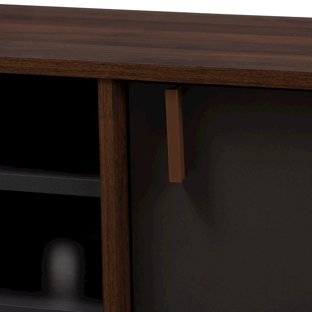 Baxton Studio Samuel Mid-Century Modern Brown and Dark Grey Finished TV Stand