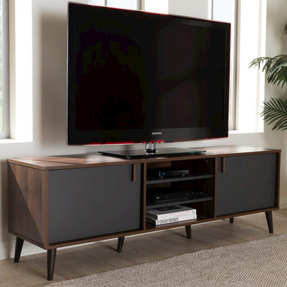 Baxton Studio Samuel Mid-Century Modern Brown and Dark Grey Finished TV Stand