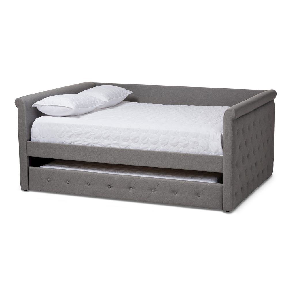 Grey Fabric Upholstered Full Size Daybed with Trundle
