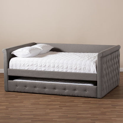 Grey Fabric Upholstered Full Size Daybed with Trundle