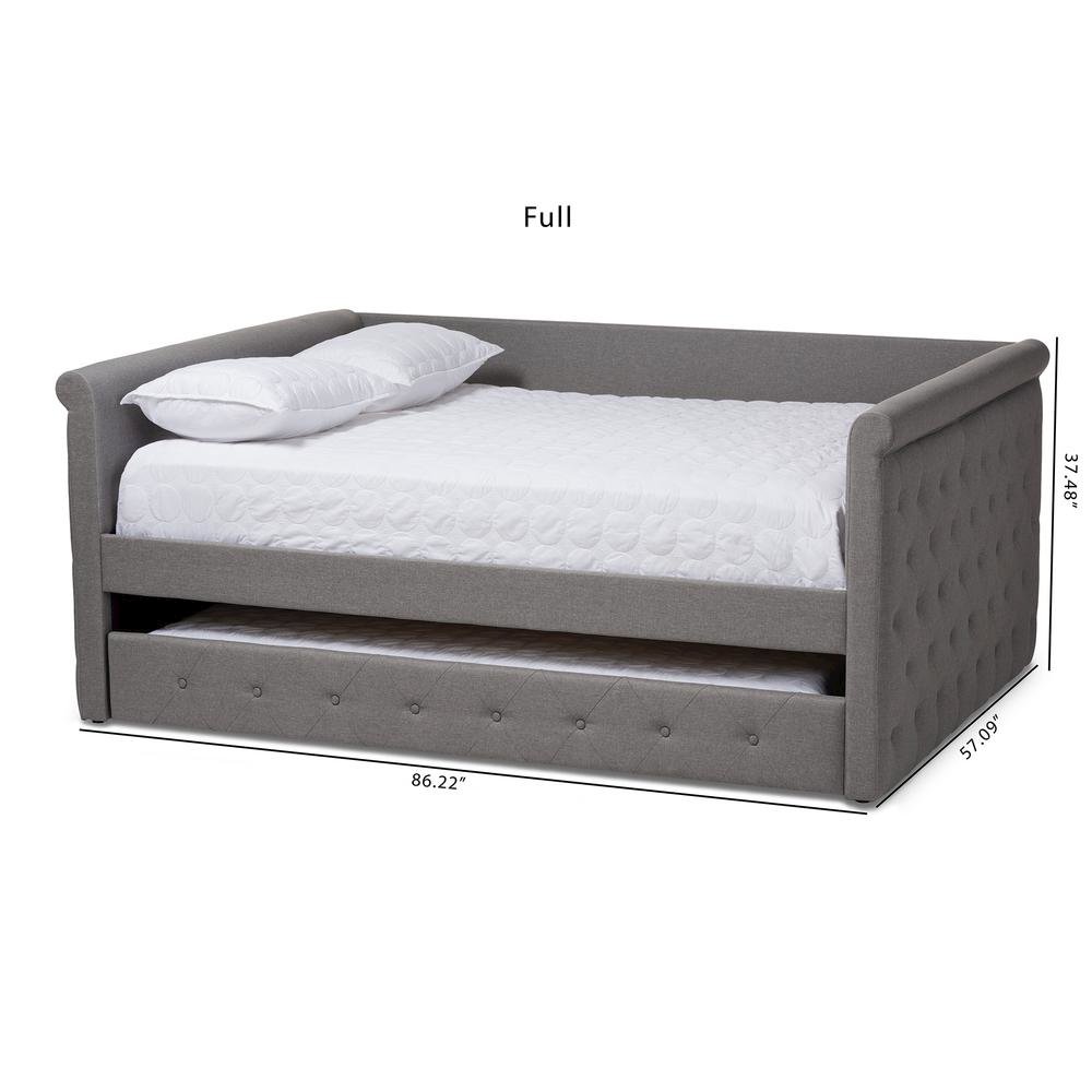 Grey Fabric Upholstered Full Size Daybed with Trundle
