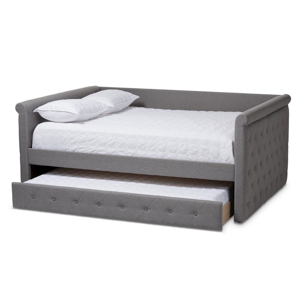 Grey Fabric Upholstered Full Size Daybed with Trundle