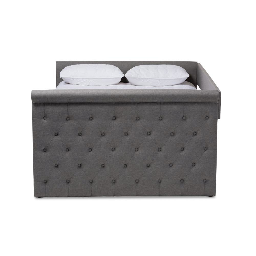 Grey Fabric Upholstered Full Size Daybed with Trundle