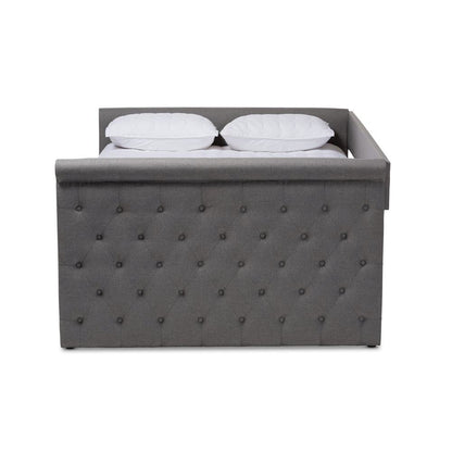 Grey Fabric Upholstered Full Size Daybed with Trundle
