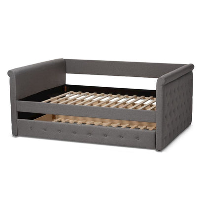 Grey Fabric Upholstered Full Size Daybed with Trundle