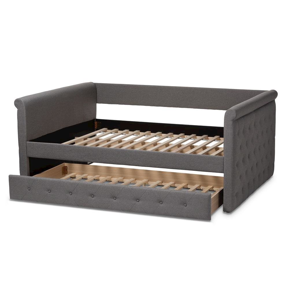 Grey Fabric Upholstered Full Size Daybed with Trundle