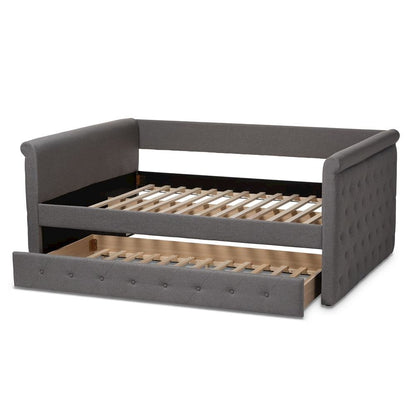 Grey Fabric Upholstered Full Size Daybed with Trundle