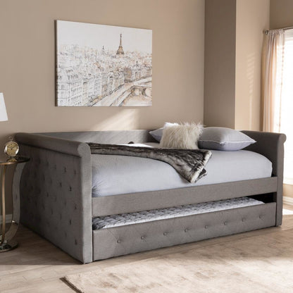 Grey Fabric Upholstered Full Size Daybed with Trundle