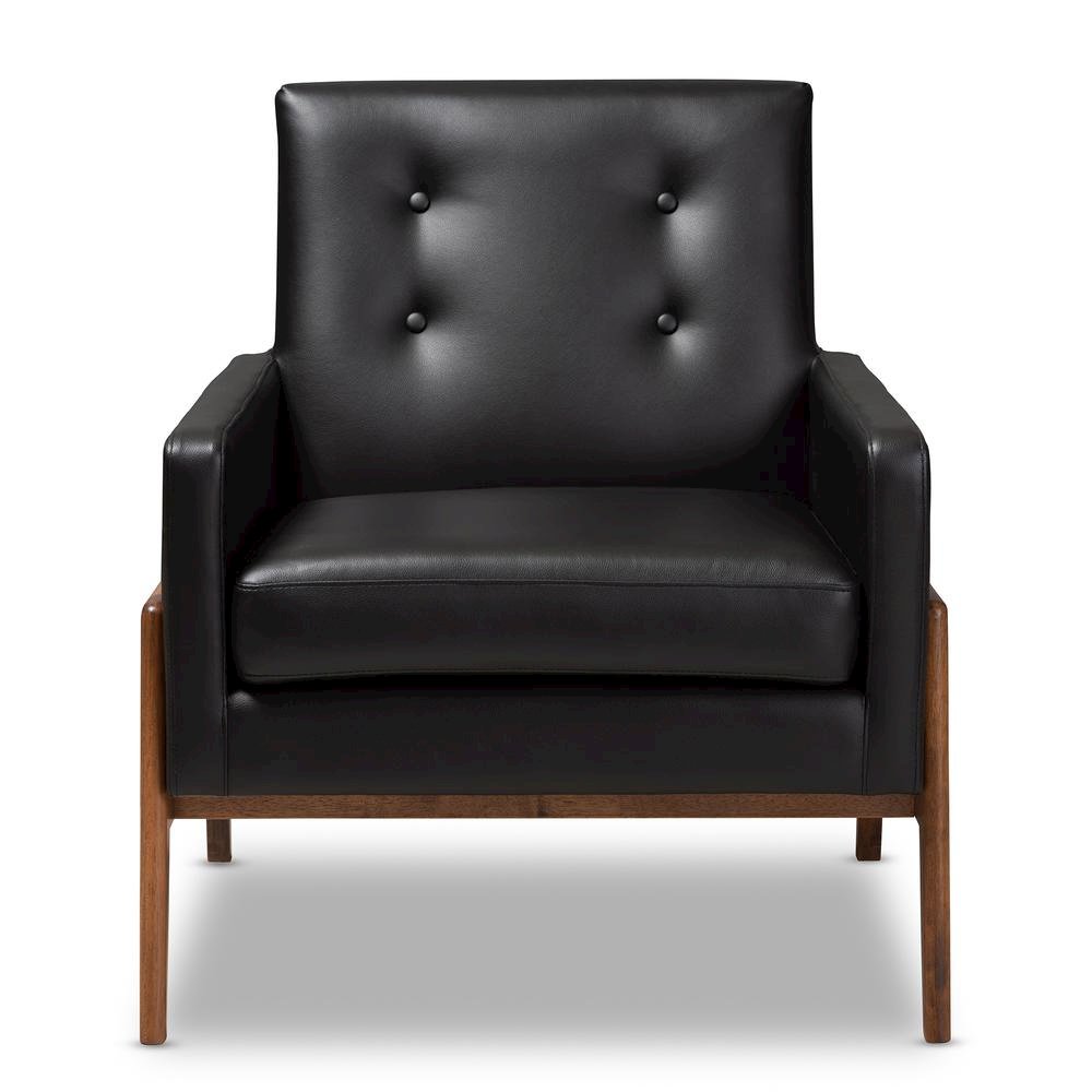 Leather Upholstered Walnut Wood Lounge Chair