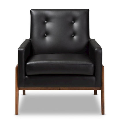 Leather Upholstered Walnut Wood Lounge Chair