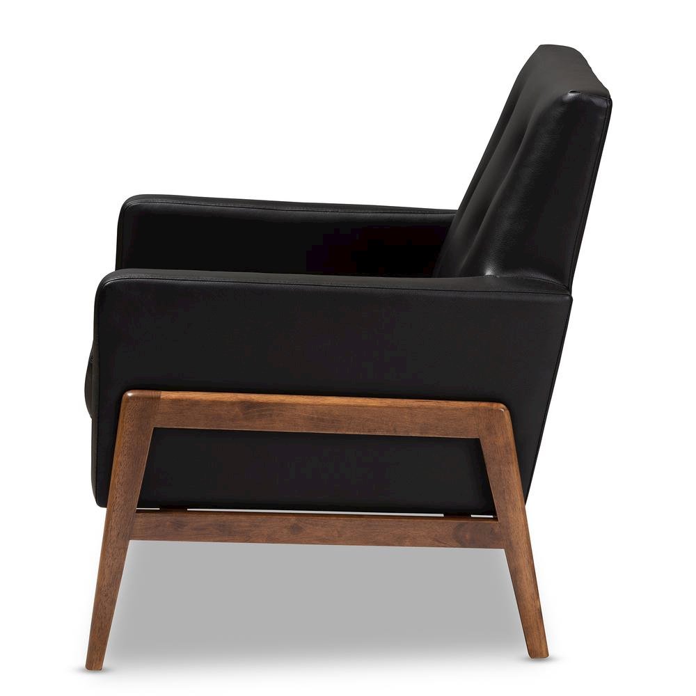 Leather Upholstered Walnut Wood Lounge Chair