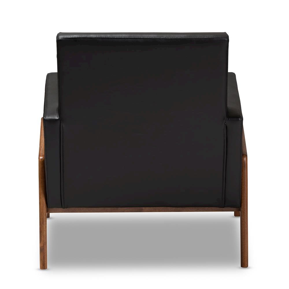 Leather Upholstered Walnut Wood Lounge Chair