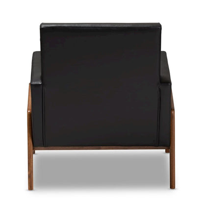 Leather Upholstered Walnut Wood Lounge Chair