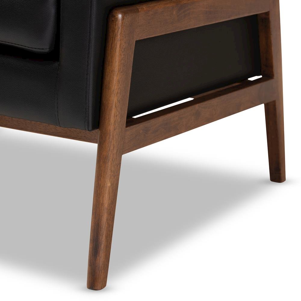 Leather Upholstered Walnut Wood Lounge Chair