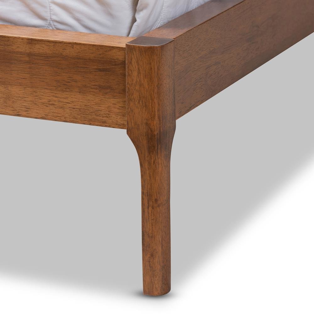 Beige Fabric Upholstered Walnut Finished Full Size Platform Bed