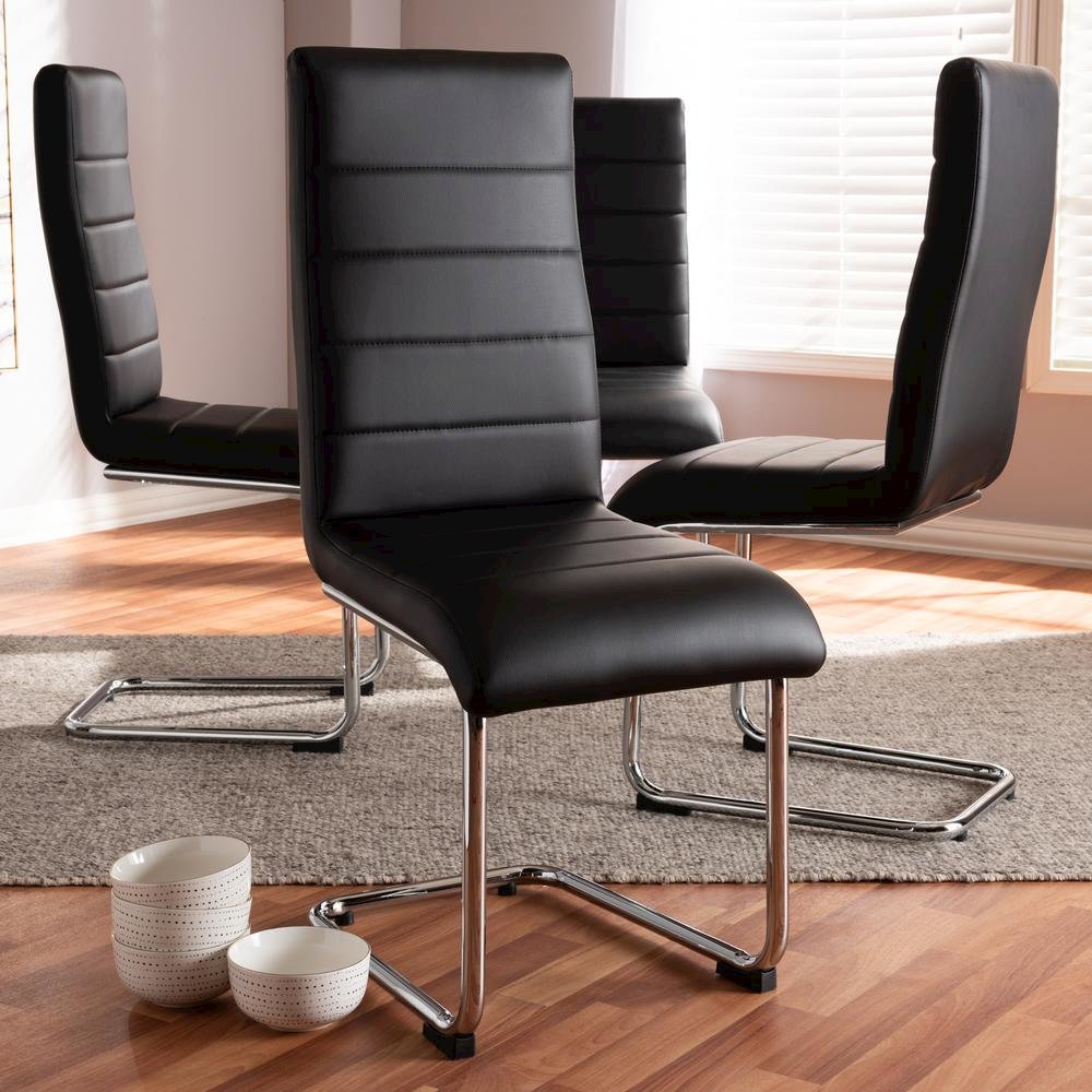 Black Faux Leather Upholstered Dining Chair (Set of 4)