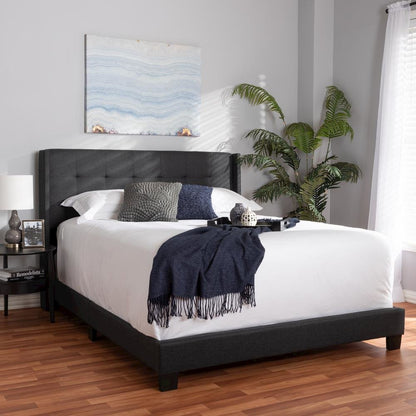 Lisette Modern and Contemporary Charcoal Grey Fabric Upholstered Queen Size Bed