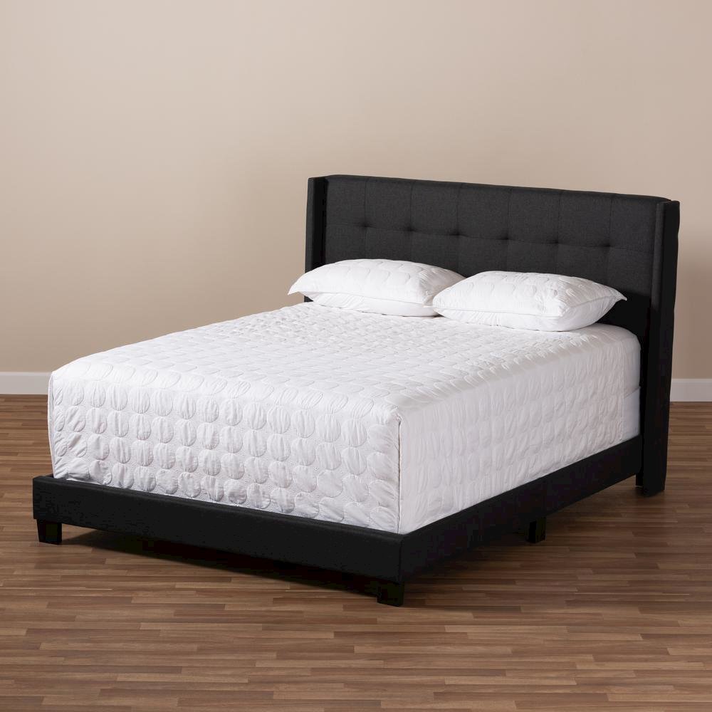 Lisette Modern and Contemporary Charcoal Grey Fabric Upholstered Queen Size Bed