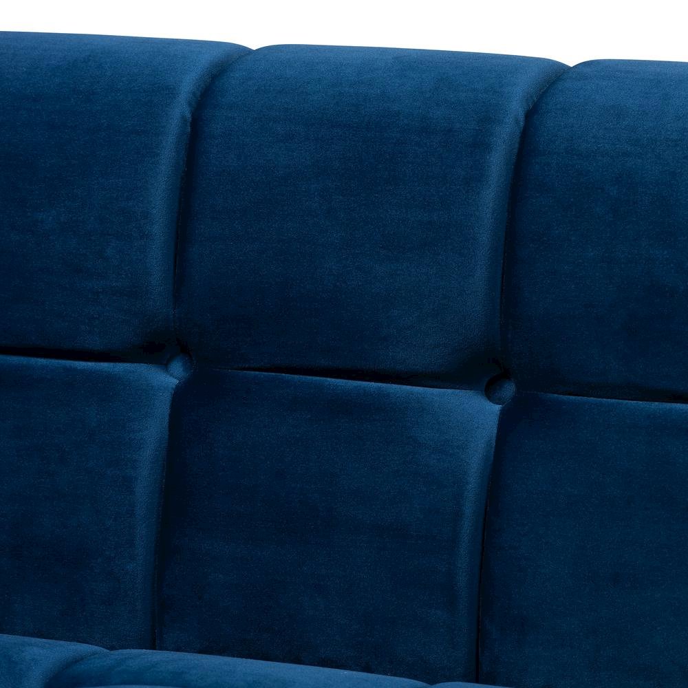Luxe Navy Blue Velvet Fabric Upholstered Brushed Gold Finished Sofa