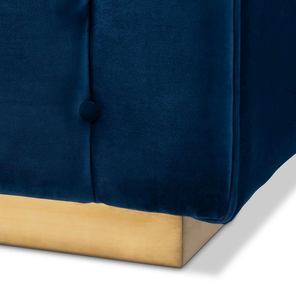 Luxe Navy Blue Velvet Fabric Upholstered Brushed Gold Finished Sofa