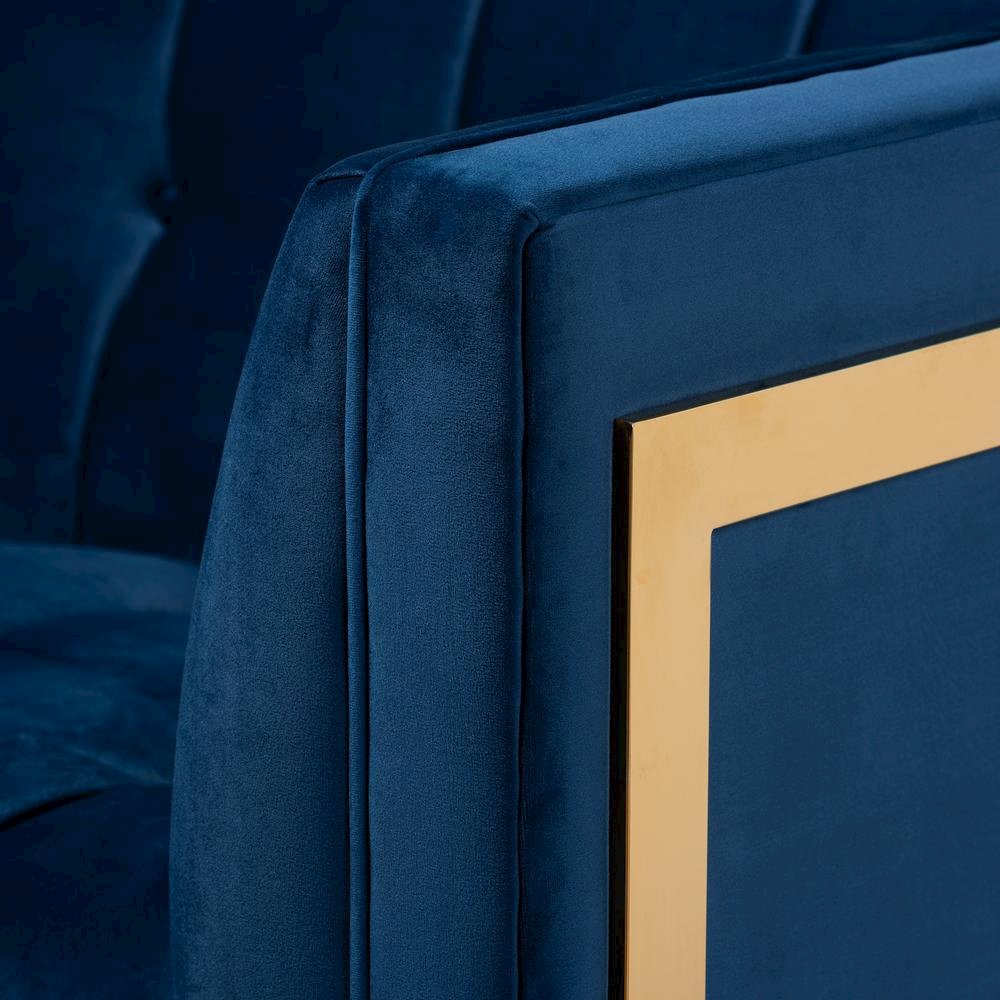 Button Tufted Gold Sofa with Gold-Tone Frame