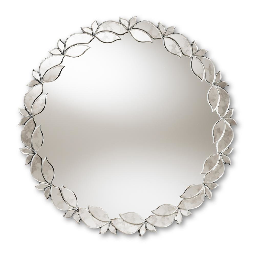 Silver Finished Round Petal Leaf Accent Wall Mirror