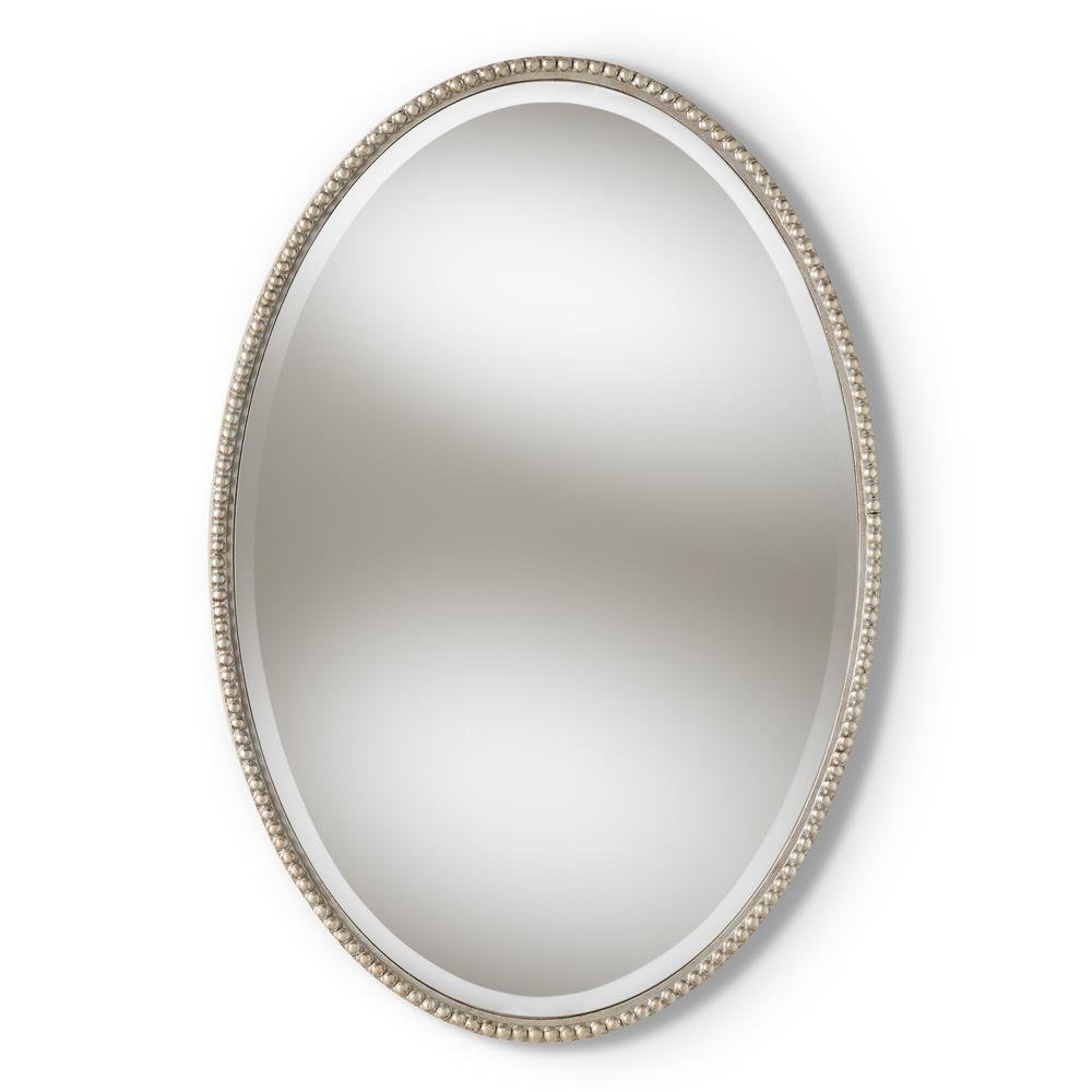 Graca Modern and Contemporary Antique Silver Finished Oval Accent Wall Mirror