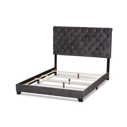 Candace Luxe and Glamour Dark Grey Velvet Upholstered Full Size Bed