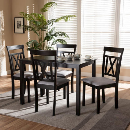 Espresso Brown Finished and Grey Fabric Upholstered 5-Piece Dining Set