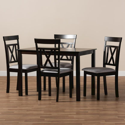 Espresso Brown Finished and Grey Fabric Upholstered 5-Piece Dining Set
