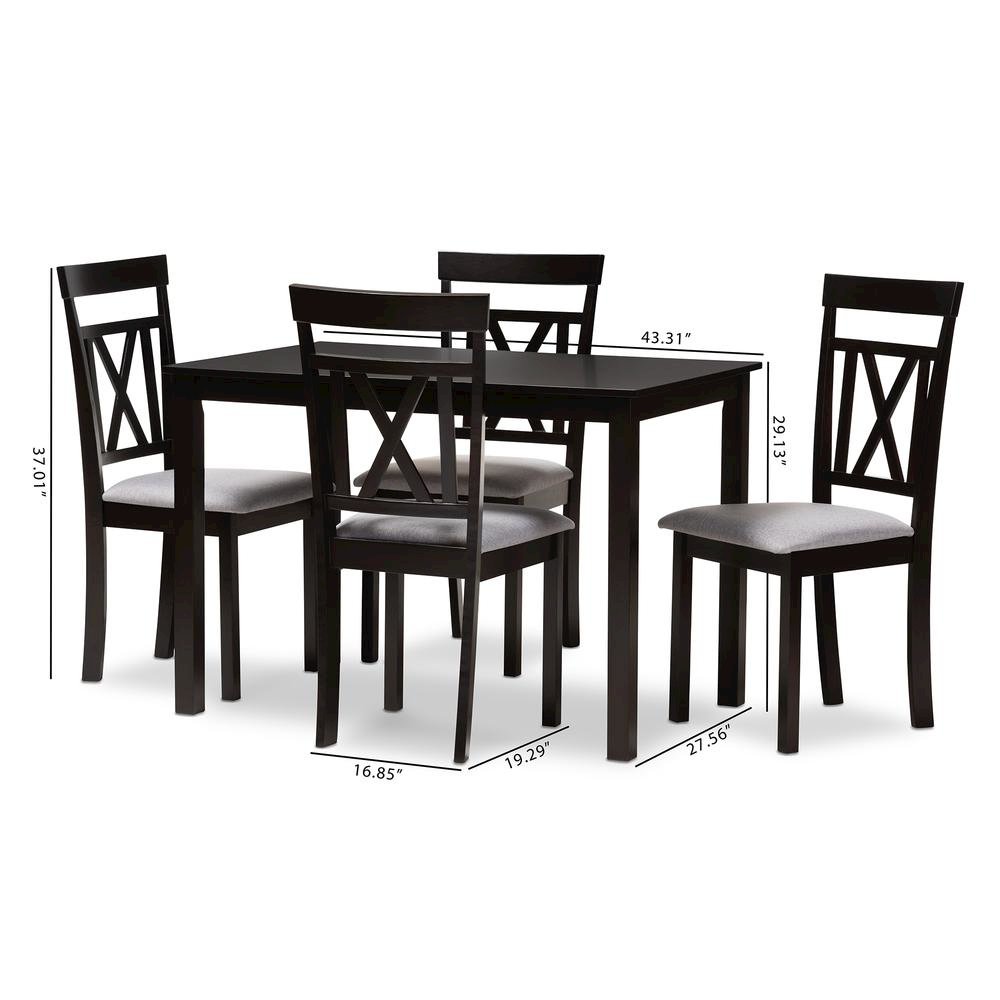 Espresso Brown Finished and Grey Fabric Upholstered 5-Piece Dining Set