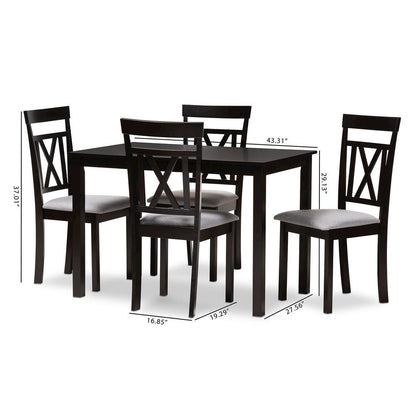 Espresso Brown Finished and Grey Fabric Upholstered 5-Piece Dining Set