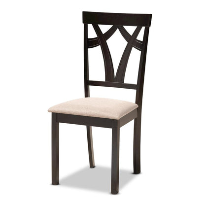 Sand Fabric Upholstered and Dark Brown Finished Wood 5-Piece Dining Set