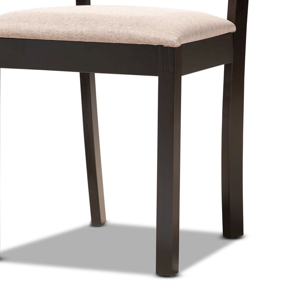 Sand Fabric Upholstered and Dark Brown Finished Wood 5-Piece Dining Set