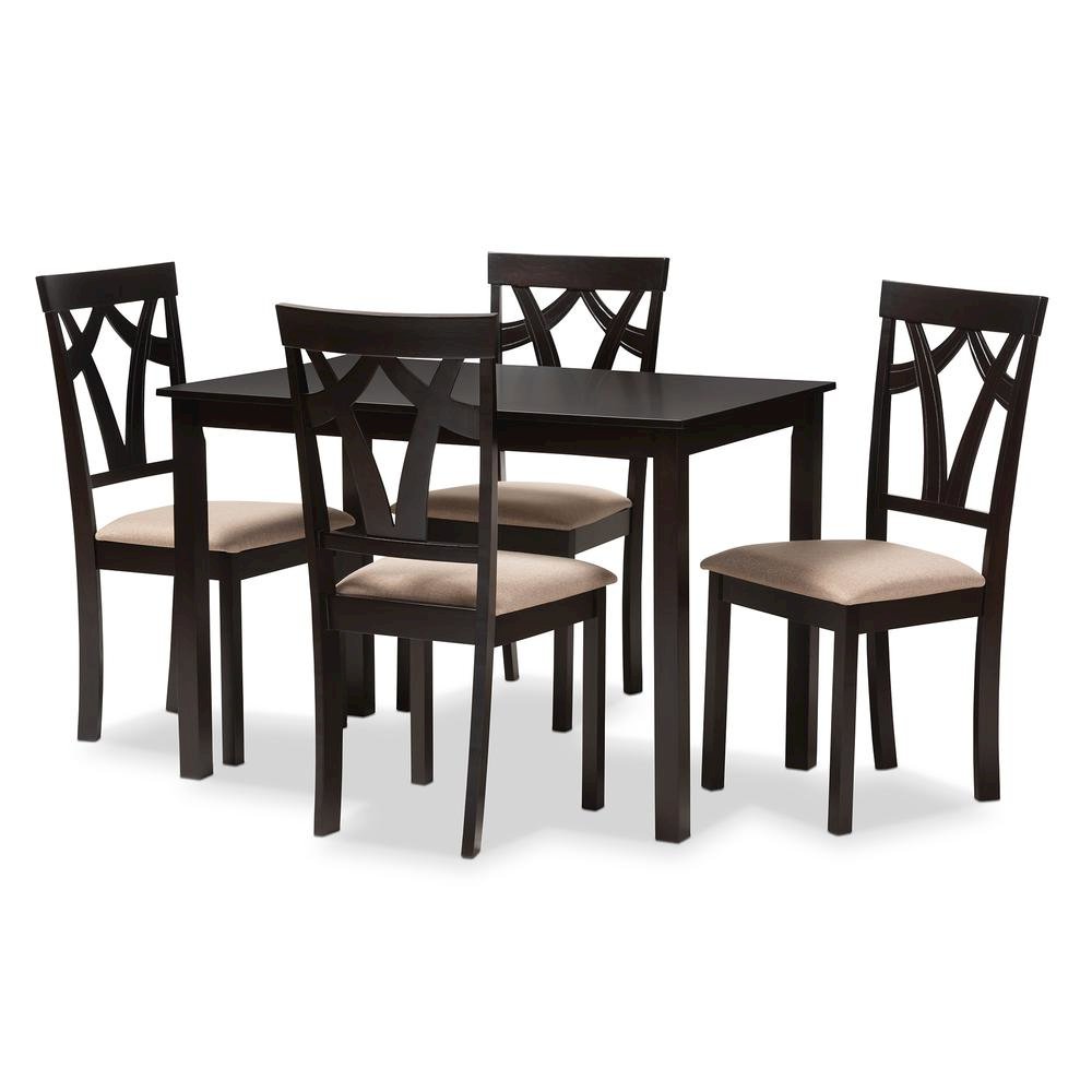 Espresso Brown Finished and Sand Fabric Upholstered 5-Piece Dining Set