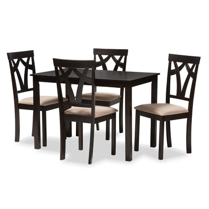 Espresso Brown Finished and Sand Fabric Upholstered 5-Piece Dining Set