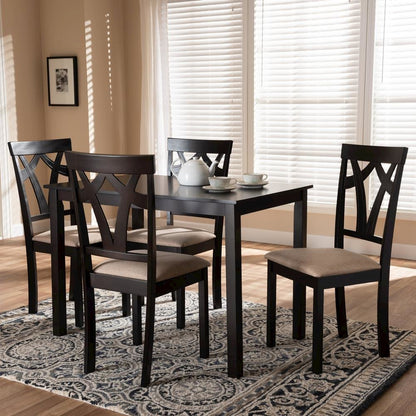 Espresso Brown Finished and Sand Fabric Upholstered 5-Piece Dining Set