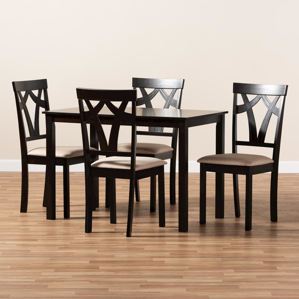 Espresso Brown Finished and Sand Fabric Upholstered 5-Piece Dining Set
