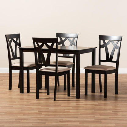 Espresso Brown Finished and Sand Fabric Upholstered 5-Piece Dining Set