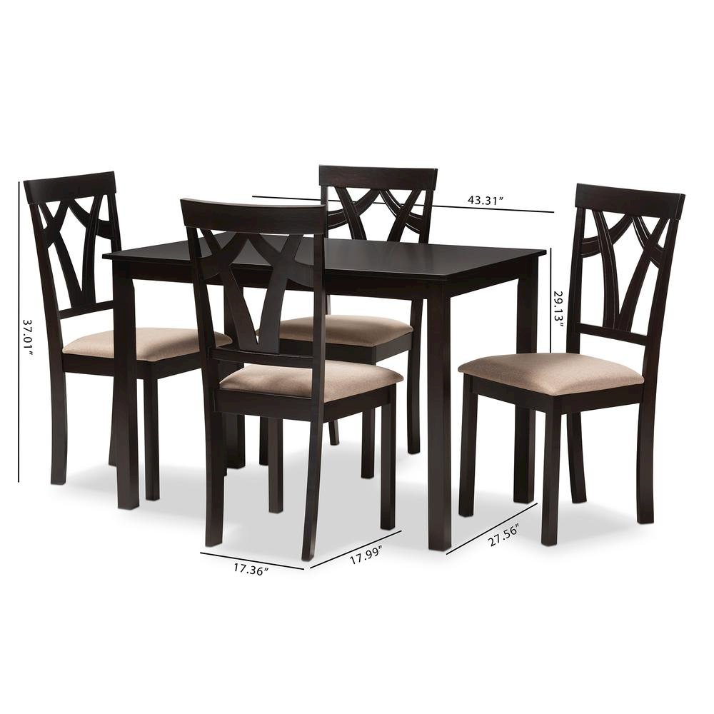 Espresso Brown Finished and Sand Fabric Upholstered 5-Piece Dining Set