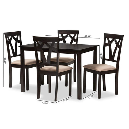Espresso Brown Finished and Sand Fabric Upholstered 5-Piece Dining Set