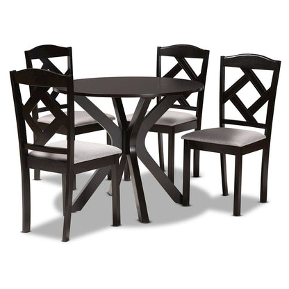 Dark Brown Finished Wood 5-Piece Dining Set