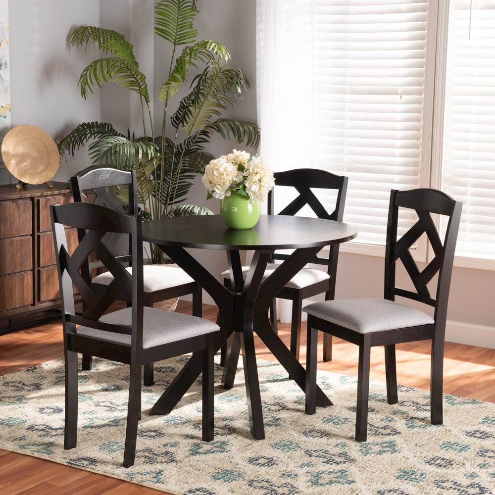 Dark Brown Finished Wood 5-Piece Dining Set