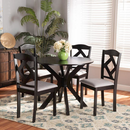 Dark Brown Finished Wood 5-Piece Dining Set