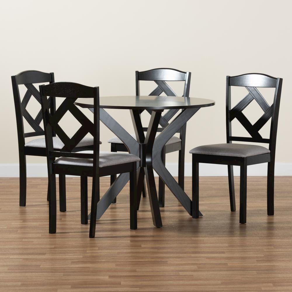 Dark Brown Finished Wood 5-Piece Dining Set