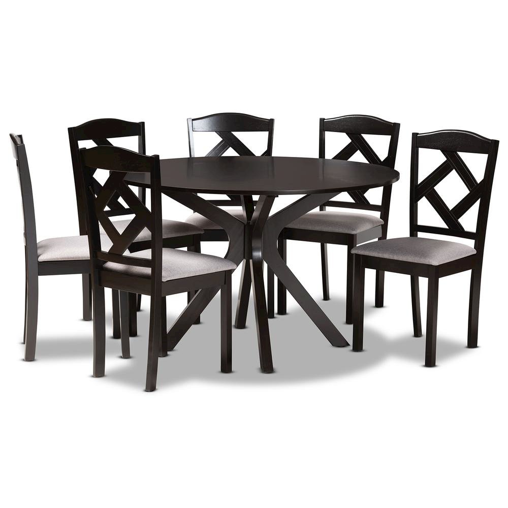 Dark Brown Finished Wood 7-Piece Dining Set