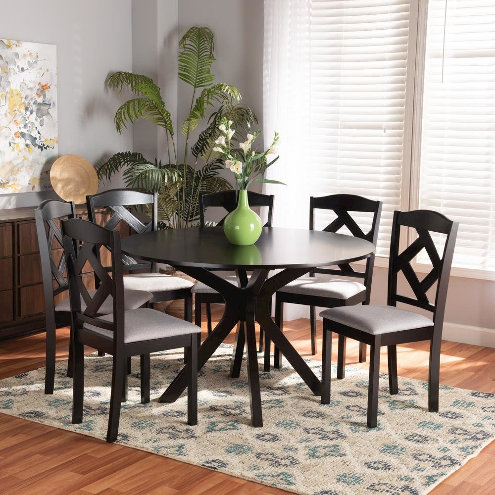 Dark Brown Finished Wood 7-Piece Dining Set