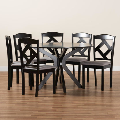 Dark Brown Finished Wood 7-Piece Dining Set