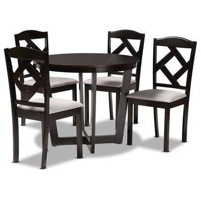 Dark Brown Finished Wood 5-Piece Dining Set
